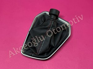 Manuel Krom Çerçeveli Vites Körüğü Renault Clio 5 İcon RS Line ( Kırmızı Beyaz Deri Dikişli Nikelajlı ) '' Orjinal '' - 969350116R  969353387R